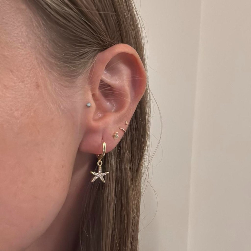 The Callie Sterling Silver Gold S925 Starfish Nantucket Cape Cod Hoop Earrings